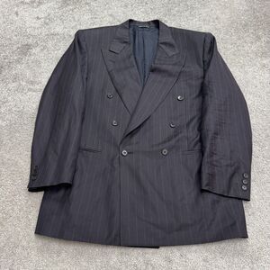 Canali Vintage 90's Wool Double Breasted Suit Blazer Mens 38R Navy Blue Striped